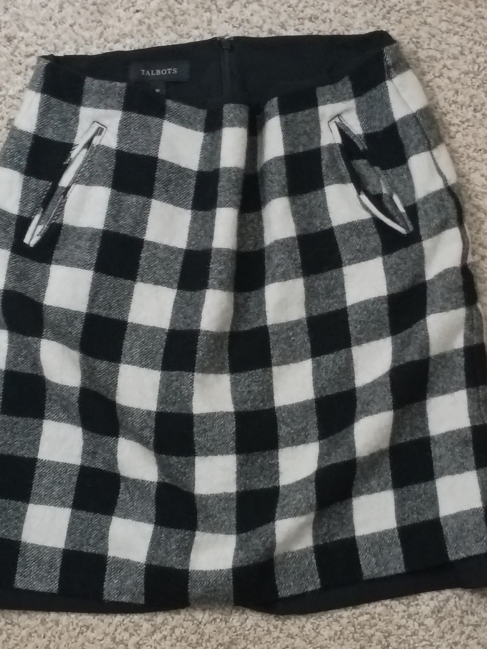 Talbots Black & White Buffalo Check Wool Blend Skirt